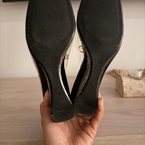 Zara Snakeskin Wedge Sandals with Clear Strap - Picture 4 of 5